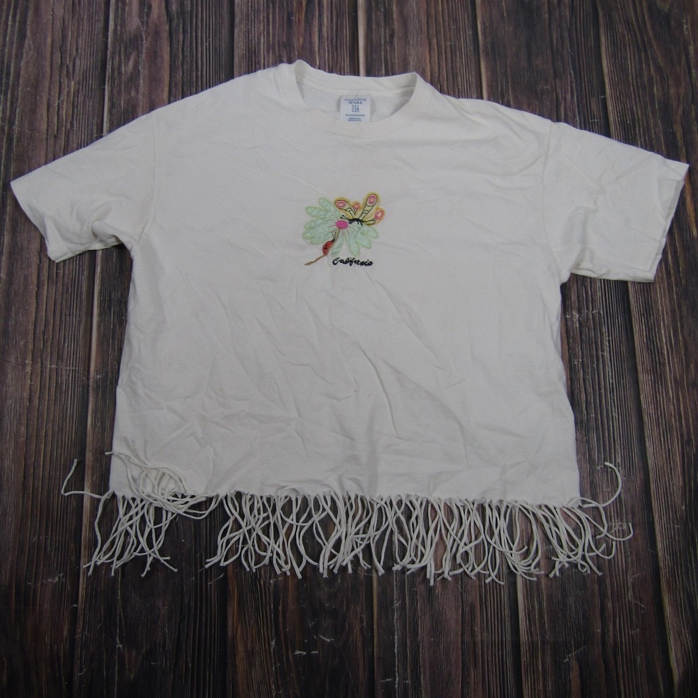 College Ware Shirt Womens XL White California Embroidered Fringe Hem Festival